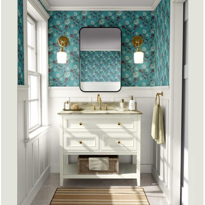 Papel de Parede Autoadesivo Removível Vintage Rosas em Flor Verde para Quarto, Banheiro, Lavanderia, Closet - S4Sassy 63,5 cm (L) × 304,8 cm (C) / Verde - Vinil Liso