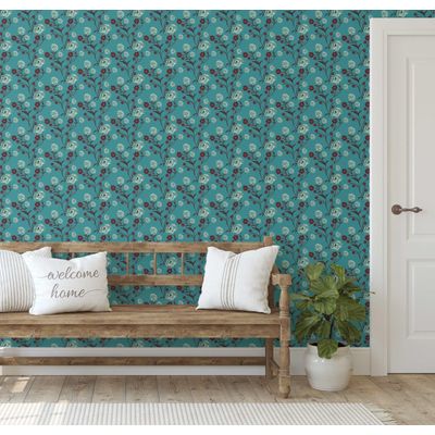 Papel de Parede Autoadesivo Removível Vintage Rosas em Flor Verde para Quarto, Banheiro, Lavanderia, Closet - S4Sassy 63,5 cm (L) × 304,8 cm (C) / Verde - Vinil Liso
