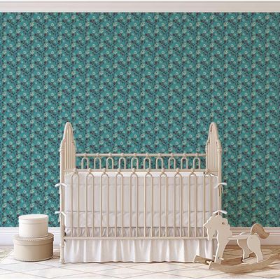 Papel de Parede Autoadesivo Removível Vintage Rosas em Flor Verde para Quarto, Banheiro, Lavanderia, Closet - S4Sassy 63,5 cm (L) × 304,8 cm (C) / Verde - Vinil Liso