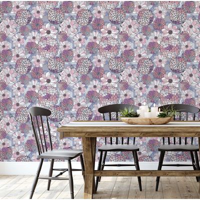 Papel de Parede Autoadesivo com Estampa Flor de Pêssego Pastel, Vinílico Impermeável, Rosa, Removível, Ideal para Quarto e Sala - S4sassy 63,5 cm (L) × 304,8 cm (C) / Rosa - Vinil Liso