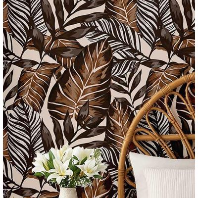 Papel de Parede Folhas Tropicais Marrom, Vinil Autoadesivo, Revestimento Decorativo Fácil DIY para Quarto e Sala - S4Sassy 63,5 cm (L) × 304,8 cm (C) / Marrom - Vinil Liso