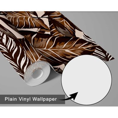 Papel de Parede Folhas Tropicais Marrom, Vinil Autoadesivo, Revestimento Decorativo Fácil DIY para Quarto e Sala - S4Sassy 63,5 cm (L) × 304,8 cm (C) / Marrom - Vinil Liso