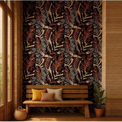 Papel de Parede Folhas Tropicais Marrom, Vinil Autoadesivo, Revestimento Decorativo Fácil DIY para Quarto e Sala - S4Sassy 63,5 cm (L) × 304,8 cm (C) / Marrom - Vinil Liso