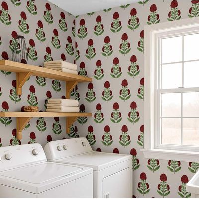 Papel de Parede Vinílico Autoadesivo Marrom, Estampa de Botões Florais - Mural Asiático, para Banheiro, Lavanderia e Closet - S4Sassy 63,5 cm (L) × 914,4 cm (C) / Marrom - Vinil Texturizado