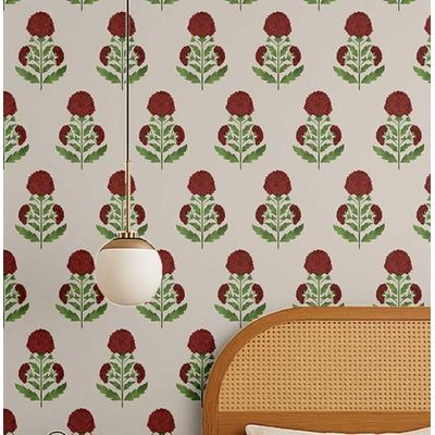 Papel de Parede Vinílico Autoadesivo Marrom, Estampa de Botões Florais - Mural Asiático, para Banheiro, Lavanderia e Closet - S4Sassy 63,5 cm (L) × 914,4 cm (C) / Marrom - Vinil Texturizado
