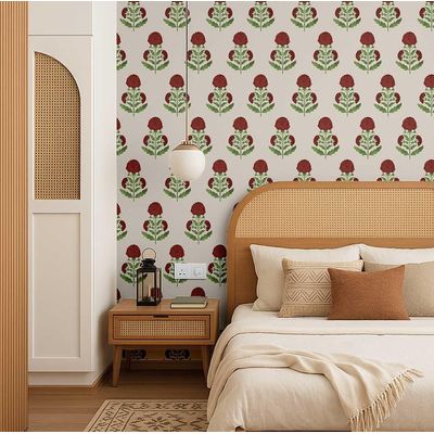 Papel de Parede Vinílico Autoadesivo Marrom, Estampa de Botões Florais - Mural Asiático, para Banheiro, Lavanderia e Closet - S4Sassy 63,5 cm (L) × 914,4 cm (C) / Marrom - Vinil Texturizado