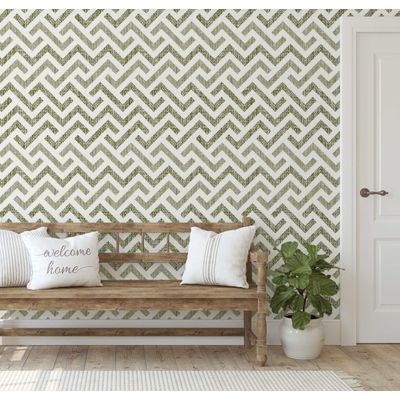 Papel de Parede Vinílico Autoadesivo Removível, Estampa Zigzag Impermeável, Verde, Quartos e Salas, Espaços para Inquilinos - S4Sassy 63,5 cm (L) × 914,4 cm (C) / Verde - Vinil Texturizado