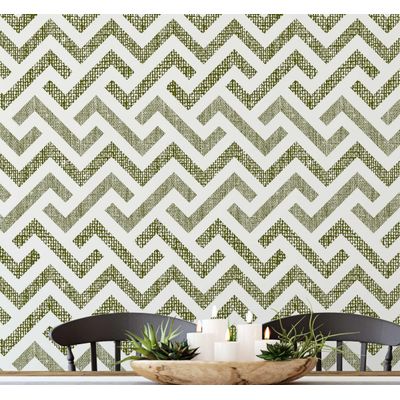 Papel de Parede Vinílico Autoadesivo Removível, Estampa Zigzag Impermeável, Verde, Quartos e Salas, Espaços para Inquilinos - S4Sassy 63,5 cm (L) × 914,4 cm (C) / Verde - Vinil Texturizado