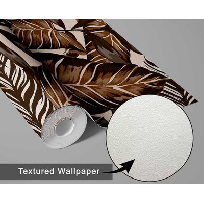 Papel de Parede Folhas Tropicais Marrom, Vinil Autoadesivo, Revestimento Decorativo Fácil DIY para Quarto e Sala - S4Sassy 63,5 cm (L) × 609,6 cm (C) / Marrom - Vinil Texturizado