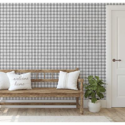 Revestimento de Parede Xadrez Cinza, Papel de Parede Vinílico Autoadesivo, Envelopamento Decorativo, DIY Fácil para Quarto, Sala - S4Sassy 63,5 cm (L) × 152,4 cm (C) / Cinza - Vinil Liso
