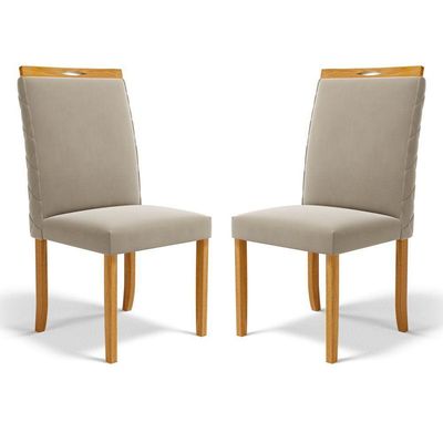 Kit Com 2 Cadeiras Agnes Madeira Maciça Estofadas Para Mesa De Jantar Veludo Bege 102