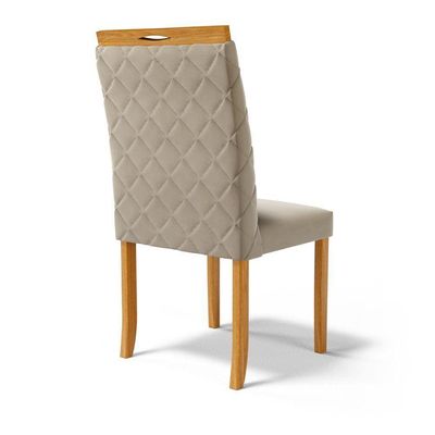 Kit Com 2 Cadeiras Agnes Madeira Maciça Estofadas Para Mesa De Jantar Veludo Bege 102