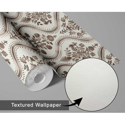 Papel de Parede Floral com Motivos Reais Estilo Asiático Vinil Autoadesivo Revestimento Fácil DIY Quarto Sala - Marrom - S4Sassy 63,5 cm (L) × 152,4 cm (C) / Marrom - Vinil Texturizado