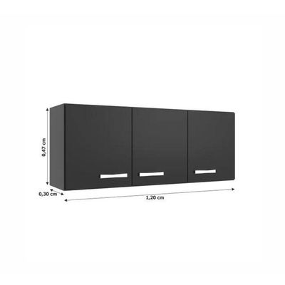 Armário Aéreo De Cozinha 3 Portas Carolina - Black Black