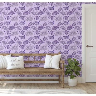 Papel de Parede Flower Bloom, Revestimento Roxo em Vinil Autoadesivo, Adesivo Decorativo, Instalação Fácil para Quarto e Sala - S4Sassy 63,5 cm (L) × 152,4 cm (C) / Roxo - Vinil Texturizado