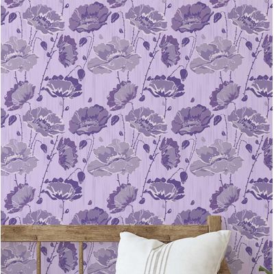 Papel de Parede Flower Bloom, Revestimento Roxo em Vinil Autoadesivo, Adesivo Decorativo, Instalação Fácil para Quarto e Sala - S4Sassy 63,5 cm (L) × 152,4 cm (C) / Roxo - Vinil Texturizado