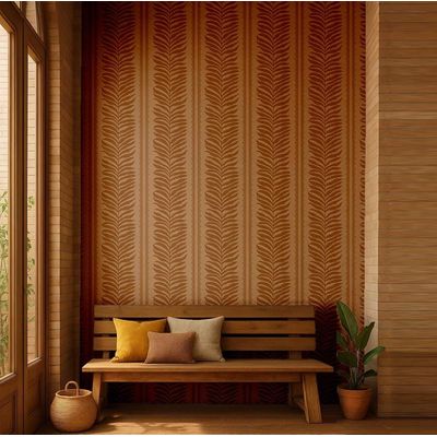 Papel Contact Vinílico Autoadesivo Estampa Samambaia Listrada Urbana Marrom Impermeável Removível para Quartos, Salas e Inquilinos - S4Sassy 63,5 cm (L) × 304,8 cm (C) / Marrom - Vinil Texturizado