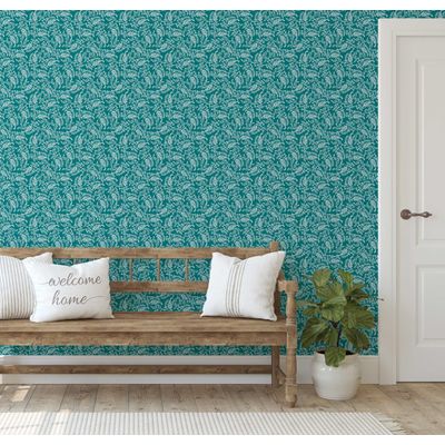 Papel de Parede Estampa Folha de Videira, Estilo Asiático, Autoadesivo, Decoração DIY para Quarto e Sala, Verde - S4Sassy 63,5 cm (L) × 304,8 cm (C) / Verde - Vinil Texturizado