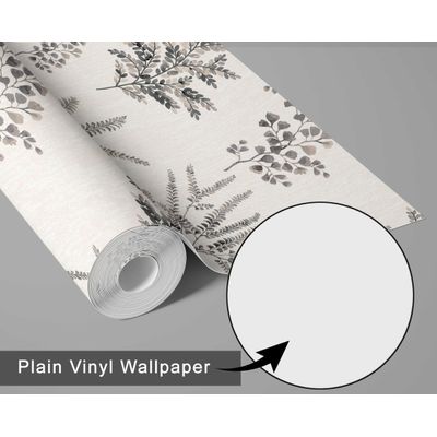 Papel de Parede Autoadesivo Mural com Estampa de Samambaia e Folhagem Cinza, Removível para Paredes, Entrada e Escritório, Solução - S4sassy 63,5 cm (L) × 609,6 cm (C) / Cinza - Vinil Liso