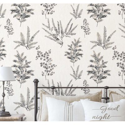 Papel de Parede Autoadesivo Mural com Estampa de Samambaia e Folhagem Cinza, Removível para Paredes, Entrada e Escritório, Solução - S4sassy 63,5 cm (L) × 609,6 cm (C) / Cinza - Vinil Liso
