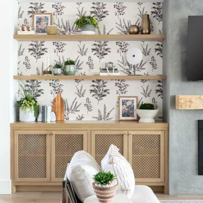 Papel de Parede Autoadesivo Mural com Estampa de Samambaia e Folhagem Cinza, Removível para Paredes, Entrada e Escritório, Solução - S4sassy 63,5 cm (L) × 609,6 cm (C) / Cinza - Vinil Liso