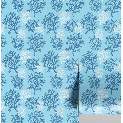 Papel de Parede Vinílico Autoadesivo e Removível Recife de Coral Azul para Banheiro, Lavanderia e Closet - S4Sassy 63,5 cm (L) × 609,6 cm (C) / Azul - Vinil Liso