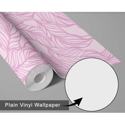 Papel de Parede Autoadesivo Rosa, Estampa Tropical de Folhas Desenhada à Mão, Impermeável e Removível para Quartos e Salas - S4Sassy 63,5 cm (L) × 304,8 cm (C) / Rosa - Vinil Liso
