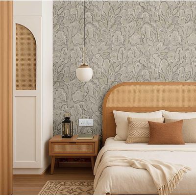 Papel Vinílico Autoadesivo Urban Chic Folhagem Abstrata Impermeável, Cinza, Removível para Quartos, Salas e Espaços de Locação - S4Sassy 63,5 cm (L) × 304,8 cm (C) / Cinza - Vinil Texturizado