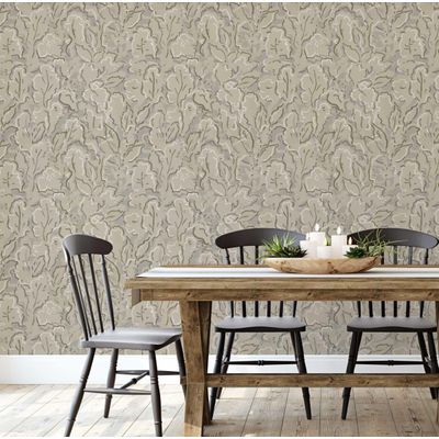 Papel Vinílico Autoadesivo Urban Chic Folhagem Abstrata Impermeável, Cinza, Removível para Quartos, Salas e Espaços de Locação - S4Sassy 63,5 cm (L) × 304,8 cm (C) / Cinza - Vinil Texturizado