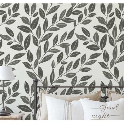 Papel de Parede Trilha de Folhas Cinza, Botânico Minimalista, Vinílico Autoadesivo, Decoração DIY Fácil para Quarto e Sala - S4Sassy 63,5 cm (L) × 152,4 cm (C) / Cinza - Vinil Liso