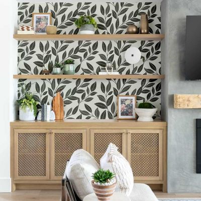 Papel de Parede Trilha de Folhas Cinza, Botânico Minimalista, Vinílico Autoadesivo, Decoração DIY Fácil para Quarto e Sala - S4Sassy 63,5 cm (L) × 152,4 cm (C) / Cinza - Vinil Liso