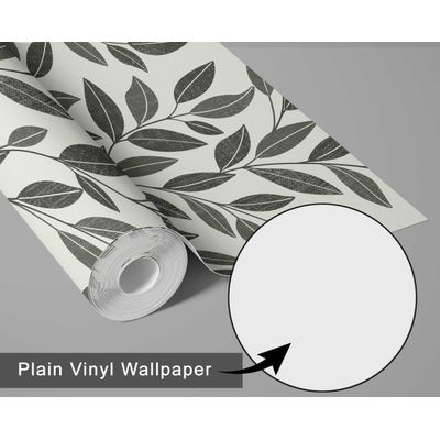 Papel de Parede Trilha de Folhas Cinza, Botânico Minimalista, Vinílico Autoadesivo, Decoração DIY Fácil para Quarto e Sala - S4Sassy 63,5 cm (L) × 152,4 cm (C) / Cinza - Vinil Liso