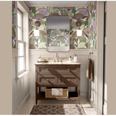 Papel de Parede Autoadesivo Removível Verde com Folha de Palmeira Tropical para Quarto, Banheiro, Lavanderia e Closet - S4Sassy 63,5 cm (L) × 152,4 cm (C) / Verde - Vinil Liso