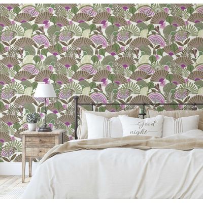 Papel de Parede Autoadesivo Removível Verde com Folha de Palmeira Tropical para Quarto, Banheiro, Lavanderia e Closet - S4Sassy 63,5 cm (L) × 152,4 cm (C) / Verde - Vinil Liso
