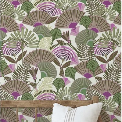 Papel de Parede Autoadesivo Removível Verde com Folha de Palmeira Tropical para Quarto, Banheiro, Lavanderia e Closet - S4Sassy 63,5 cm (L) × 152,4 cm (C) / Verde - Vinil Liso