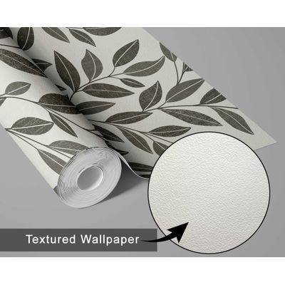 Papel de Parede Trilha de Folhas Cinza, Botânico Minimalista, Vinílico Autoadesivo, Decoração DIY Fácil para Quarto e Sala - S4Sassy 63,5 cm (L) × 914,4 cm (C) / Cinza - Vinil Texturizado