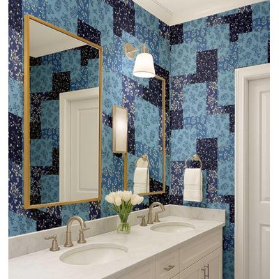 Papel de Parede Estampa Patch de Folhas - Estilo Asiático, Vinil Autoadesivo, Fácil Aplicação para Quarto e Sala - Azul - S4Sassy 63,5 cm (L) × 914,4 cm (C) / Azul - Vinil Liso