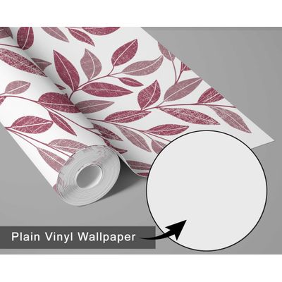Papel de Parede Trilha de Folhas Rosa, Vinil Autoadesivo Minimalista, Envoltório Decorativo para Quarto e Sala - S4Sassy 63,5 cm (L) × 914,4 cm (C) / Rosa - Vinil Liso