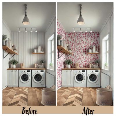 Papel de Parede Trilha de Folhas Rosa, Vinil Autoadesivo Minimalista, Envoltório Decorativo para Quarto e Sala - S4Sassy 63,5 cm (L) × 914,4 cm (C) / Rosa - Vinil Liso