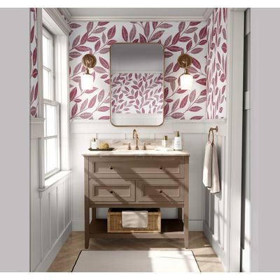 Papel de Parede Trilha de Folhas Rosa, Vinil Autoadesivo Minimalista, Envoltório Decorativo para Quarto e Sala - S4Sassy 63,5 cm (L) × 914,4 cm (C) / Rosa - Vinil Liso