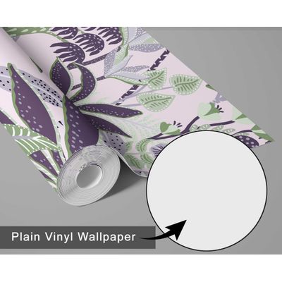 Papel de Parede Autoadesivo Removível Bananeira Tropical Mural Instantâneo Roxo para Banheiro, Lavanderia e Closet Vinil - S4Sassy 63,5 cm (L) × 304,8 cm (C) / Roxo - Vinil Liso