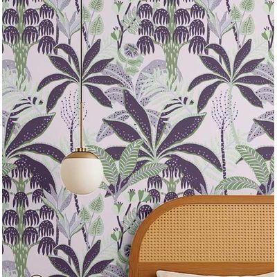 Papel de Parede Autoadesivo Removível Bananeira Tropical Mural Instantâneo Roxo para Banheiro, Lavanderia e Closet Vinil - S4Sassy 63,5 cm (L) × 304,8 cm (C) / Roxo - Vinil Liso