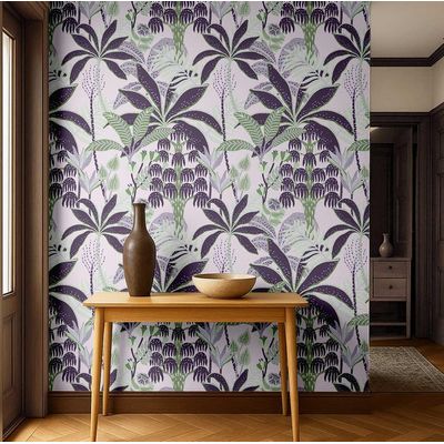 Papel de Parede Autoadesivo Removível Bananeira Tropical Mural Instantâneo Roxo para Banheiro, Lavanderia e Closet Vinil - S4Sassy 63,5 cm (L) × 304,8 cm (C) / Roxo - Vinil Liso