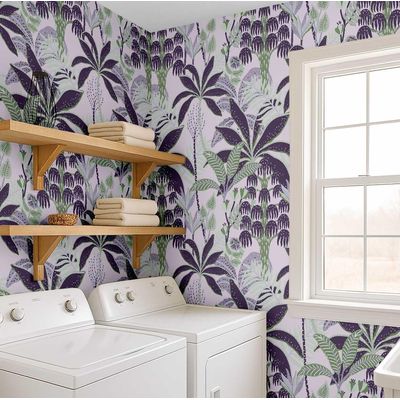 Papel de Parede Autoadesivo Removível Bananeira Tropical Mural Instantâneo Roxo para Banheiro, Lavanderia e Closet Vinil - S4Sassy 63,5 cm (L) × 304,8 cm (C) / Roxo - Vinil Liso