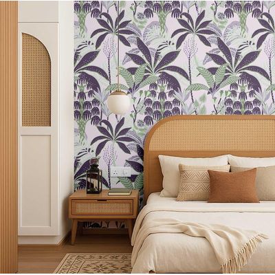 Papel de Parede Autoadesivo Removível Bananeira Tropical Mural Instantâneo Roxo para Banheiro, Lavanderia e Closet Vinil - S4Sassy 63,5 cm (L) × 304,8 cm (C) / Roxo - Vinil Liso