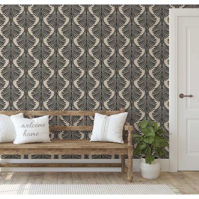 Papel de Parede Vinílico Autoadesivo Removível e Moderno, Impermeável, Folha de Pinheiro Monocromática, Preto para Quartos e Salas - S4Sassy 63,5 cm (L) × 152,4 cm (C) / Preto - Vinil Liso