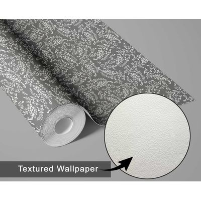 Papel de Parede com Estampa de Folhas de Videira, Estilo Asiático, Autoadesivo, Decorativo, DIY Fácil para Quarto e Sala - Cinza - S4Sassy 63,5 cm (L) × 914,4 cm (C) / Cinza - Vinil Texturizado