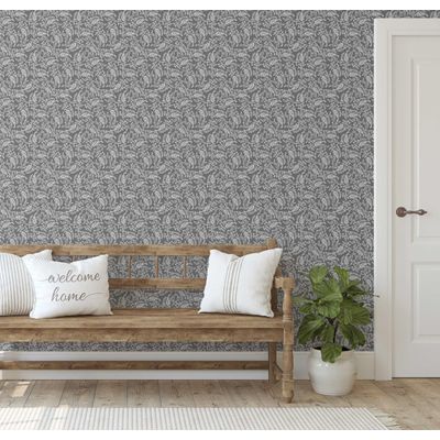 Papel de Parede com Estampa de Folhas de Videira, Estilo Asiático, Autoadesivo, Decorativo, DIY Fácil para Quarto e Sala - Cinza - S4Sassy 63,5 cm (L) × 914,4 cm (C) / Cinza - Vinil Texturizado