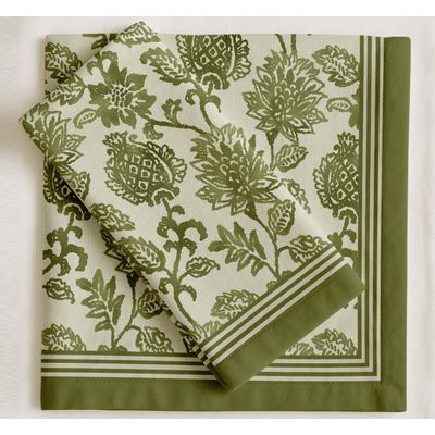 Guardanapos de Sarja de Algodão Luxuosos, Jogo de 12, 51 cm, Estampa Floral Verde, Grossos, Absorventes e Laváveis à Máquina - Vargottam 50,8 Cm × 50,8 Cm – Pacote Com 12 Peças / Verde