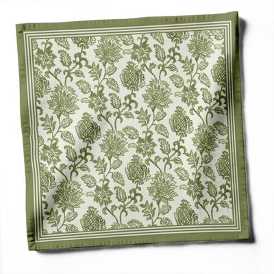 Guardanapos de Sarja de Algodão Luxuosos, Jogo de 12, 51 cm, Estampa Floral Verde, Grossos, Absorventes e Laváveis à Máquina - Vargottam 50,8 Cm × 50,8 Cm – Pacote Com 12 Peças / Verde